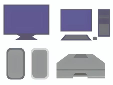 PCスマホ周辺機器のベクターイラスト パソコン,スマホ,デスクトップ,モニター,スマートフォン,プリンター,ベクター,素材,切り抜き,挿絵のイラスト素材