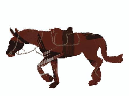 ざらざら絵-かっぽする鞍をつけた競技馬 ざらざら絵-かっぽする鞍をつけた競技馬 馬,競走馬,競技馬,顔,茶色,鞍,筆,刷毛,水彩,油絵のイラスト素材