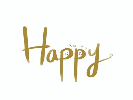ハッピー ハッピー,幸せ,ラブ,嬉しい,ゴールド,手書き,文字,ニコちゃん,顔文字のイラスト素材