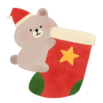 クリスマス靴下 クリスマス靴下 クリスマス,靴下,くま,動物,冬,サンタ,帽子,絵本,可愛い,ゆるいのイラスト素材