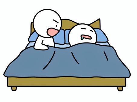 ベッドで寝ている人に文句を言う棒人間 ベッド,寝る,文句,棒人間,2人,怒り,怒る,睡眠,熟睡,寝具のイラスト素材