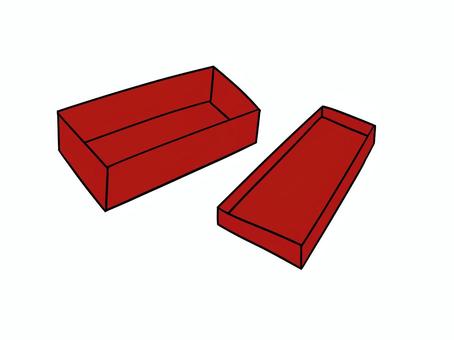 蓋の開いた縦長（横長）の箱（カラー） 箱,蓋,赤,ゆるい,シンプル,手描きのイラスト素材