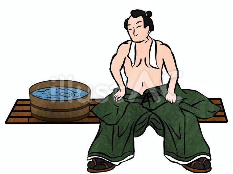 昔の男性（洗顔・体を拭く） 男性,洗顔,水のイラスト素材