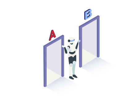 AとBの入り口とロボットのアイソメ a,b,入り口,ロボット,ai,選択,選択肢,アイソメのイラスト素材