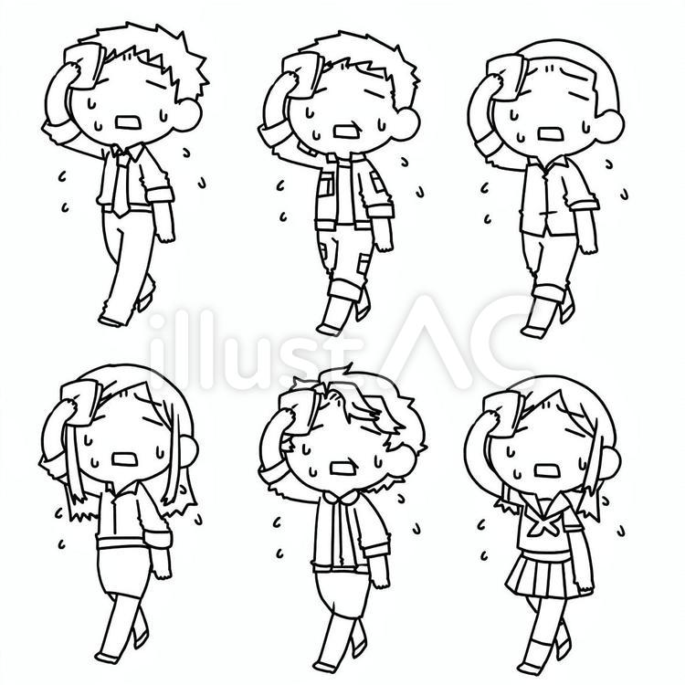 汗だくの老若男女の線画 汗だく,老若男女,線画のイラスト素材