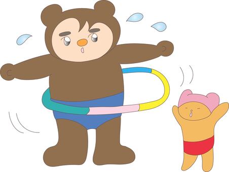 フラフープに挑戦する着ぐるみを着た人