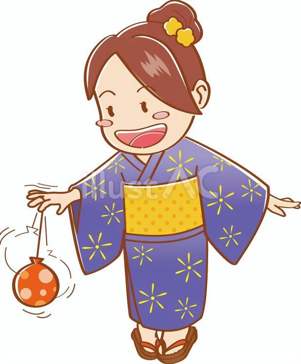 屋台のヨーヨー風船で遊ぶ女の子 屋台,夜店,縁日のイラスト素材