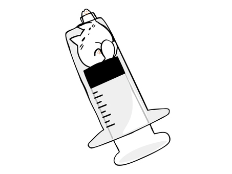 ねこ注射 ねこ,白猫,注射器,医療,肉球,主線あり,イメージ,動物,ゆるかわ,かわいいのイラスト素材