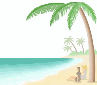 海とヤシの木の下に座る人 海,ヤシの木,人,座る,眺める,砂浜のイラスト素材