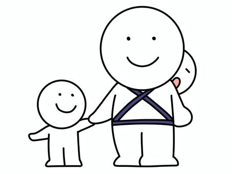 赤ちゃんを背負い子供と手を繋ぐ棒人間 親子,棒人間,子供,家族,赤ちゃん,抱っこ,抱っこ紐,3人,睡眠,寝るのイラスト素材
