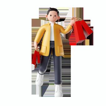3Dレンダリングファッショントレンドショッピング男性キャラクター01