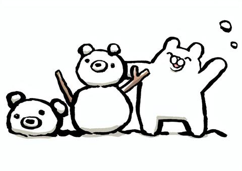 白くま雪だるまを作ったよ 白くま,雪だるま,かわいい,雪,枝,いびつのイラスト素材
