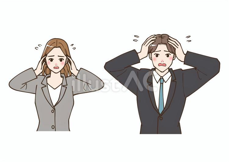 大慌てしている会社員のセット 慌てる,大慌て,やばいのイラスト素材