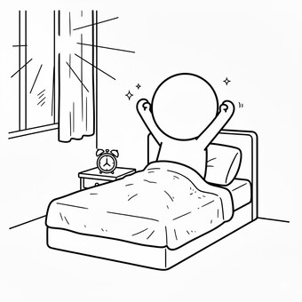 目覚める棒人間 棒人間,人,シルエット,人間,朝,目覚まし,目覚める,起きるのイラスト素材