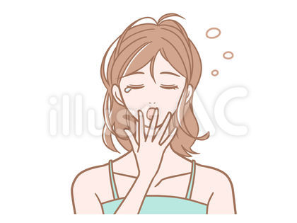 起床後あくびをする女性_肌色