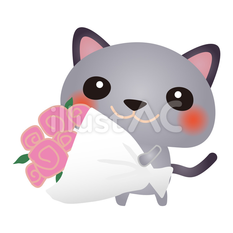 cat041 猫,花束,バラのイラスト素材