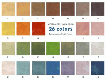 水彩テクスチャの26色シームレスセット 色,水彩タッチ,カラー,パターン,スウォッチ,シームレス,ビンテージ,かすれ,質感,見本のイラスト素材