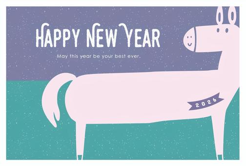 年賀状（2026）おしゃれかわいい馬_7 年賀状,馬,午,おしゃれ,かわいい,ポップ,2026年,2026,午年,テンプレートのイラスト素材