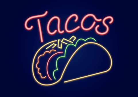 ネオン_タコス タコス,ネオン,サイン,看板,夜,ライト,光,メキシコ,スナック,ジャンクフードのイラスト素材
