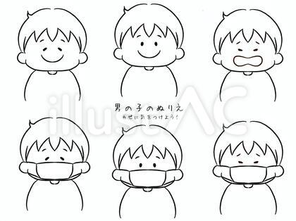 男の子のぬりえ、カゼに気をつけよう!