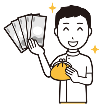  理学療法士男(黄)-188-バスト 財布,理学療法士,整体師,白衣,医療,病院,柔道整復師,カイロプラクティック,鍼灸師,マッサージ師のイラスト素材