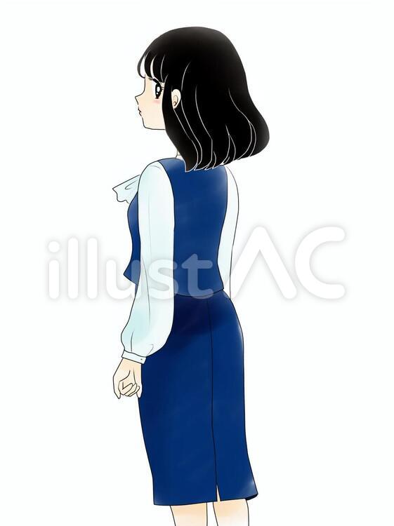 ふりかえる ふりかえる,女性,制服のイラスト素材