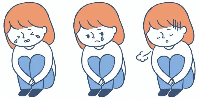落ち込んで泣いている女性 人物,女性,落ち込む,膝を抱える,体育座り,ショック,悲しい,悔しい,残念,へこむのイラスト素材