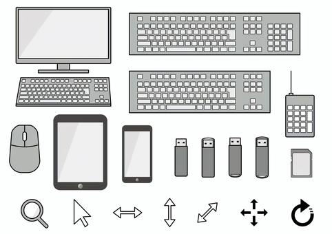 パソコン タブレット その他セット2 パソコン,ディスプレイ,キーボード,マウス,テンキー,タブレット,usb,sdカード,メモリ,マウスポインタのイラスト素材