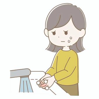手を洗いすぎる女性 手洗い,衛生,感染症対策,予防,肌荒れ,手荒れ,怪我,強迫症,強迫性障害,強迫観念のイラスト素材
