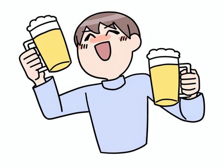 ビールを持つ男性 ビール,人物,男性,お酒,酔っ払い,ごきげん,楽しい,宴会,飲酒,ご褒美のイラスト素材