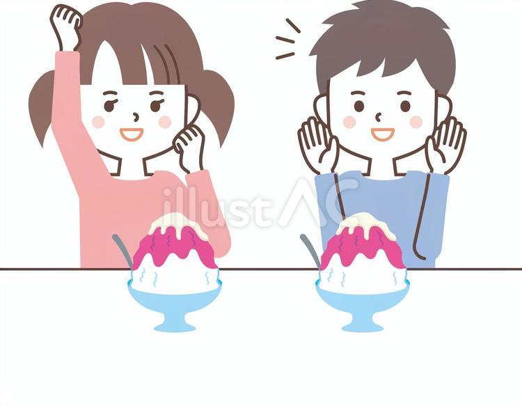 いちご味のかき氷で喜ぶ子供たち いちご味,甘い,かき氷のイラスト素材