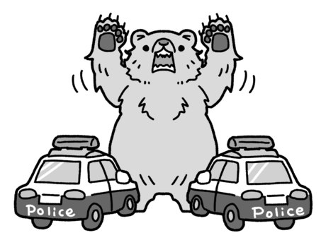 パトカーと熊【グレースケール】 パトカーと熊【グレースケール】 熊,パトカー,警察,害獣,ヒグマ,威嚇,グレースケールのイラスト素材