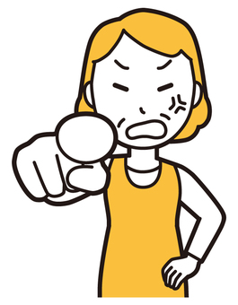  エプロンおばちゃん(黄)-120-バスト 指さす,怒る,おばちゃん,エプロン,お母さん,ママ,中年,おばさん,主婦,人物のイラスト素材