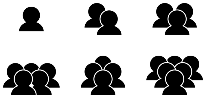 複数ユーザーのアイコンセット 黒 人物,アイコン,複数人,人,集団,1人,2人,3人,4人,5人のイラスト素材