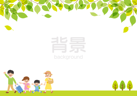 おでかけする家族の背景02 家族,旅行,緑,人物,家族旅行,レジャー,お出かけ,葉,葉っぱ,新緑のイラスト素材