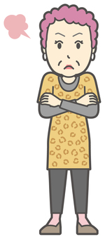  大阪のおばちゃん-105-全身 怒る,おばちゃん,大阪,ヒョウ柄,おばはん,中年,女性,関西,派手,おばさんのイラスト素材