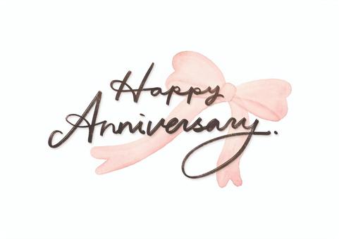 記念 お祝い 手描きカード リボン happy,anniversary,カード,記念日,手描き,リボン,かわいい,筆記体,英語,文字のイラスト素材