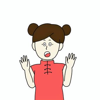 びっくりしてるチャイナ服の人 女性,人物,シンプル,びっくり,チャイナ服,お団子ヘアのイラスト素材