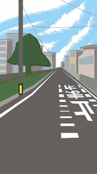道路　 道路,車道,町中,風景,遠近,アスファルト,建物のイラスト素材