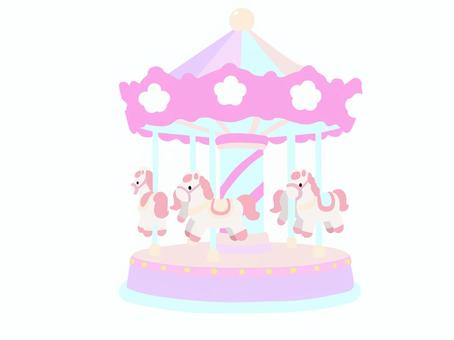 ゆめかわいいメリーゴーランド メリーゴーランド,遊園地,アトラクション,遊具,ゆめかわ,メルヘン,馬,ファンシー,かわいい,カラフルのイラスト素材