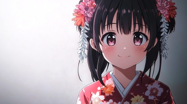 花の髪飾りと和服の少女のポートレート