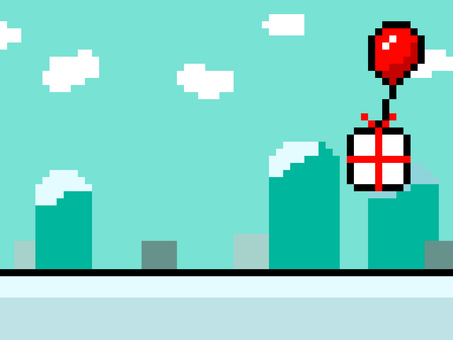 風船で飛んでいるプレゼント　レトロゲーム プレゼント,風船,サプライズ,浮く,飛ぶ,レトロ,見出し,フレーム,枠,飾り枠のイラスト素材