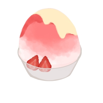 Illustration, shaved ice, strawberry, pink, 