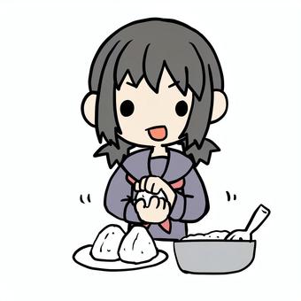 おにぎりを握る学生少女 おにぎりを握る学生少女 学生,おにぎり,握る,おむすび,家事,お弁当,お米,ごはん,三角,上半身のイラスト素材