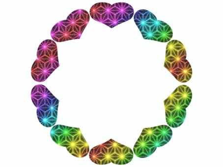 ハ−トの丸いフレ−ム　麻の葉　ネオン ハ−ト,フレ−ム,ポストカード,メッセージカード,pop,チラシ,あしらい,飾り枠,麻の葉,柄のイラスト素材