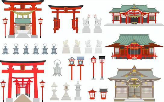 Illustration, a shrine, set, torii, JPG, PNG and AI