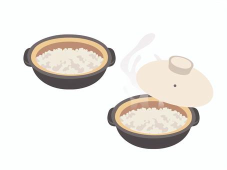 土鍋のたきたてご飯 ご飯,炊きたて,湯気,土鍋,フタ,白米,食べ物,和食,食事,料理のイラスト素材