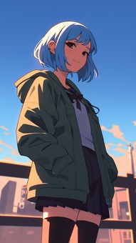 青髪の女子学生