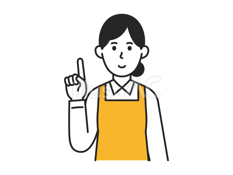 指差しで説明をするエプロンを着た女性 指差し,説明,ポイントのイラスト素材