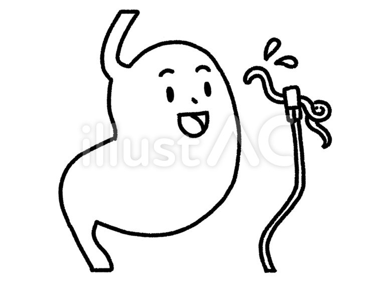 【白黒】アニサキス摘出【線画】 アニサキス,寄生虫,胃のイラスト素材